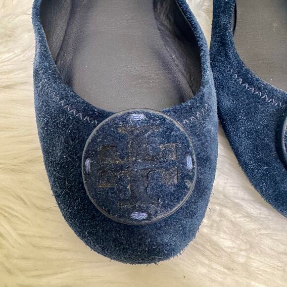 Tory Burch Minnie Travel Ballet Flat Blue Suede Womens Sz 6.5 M Foldable - Picture 6 of 14